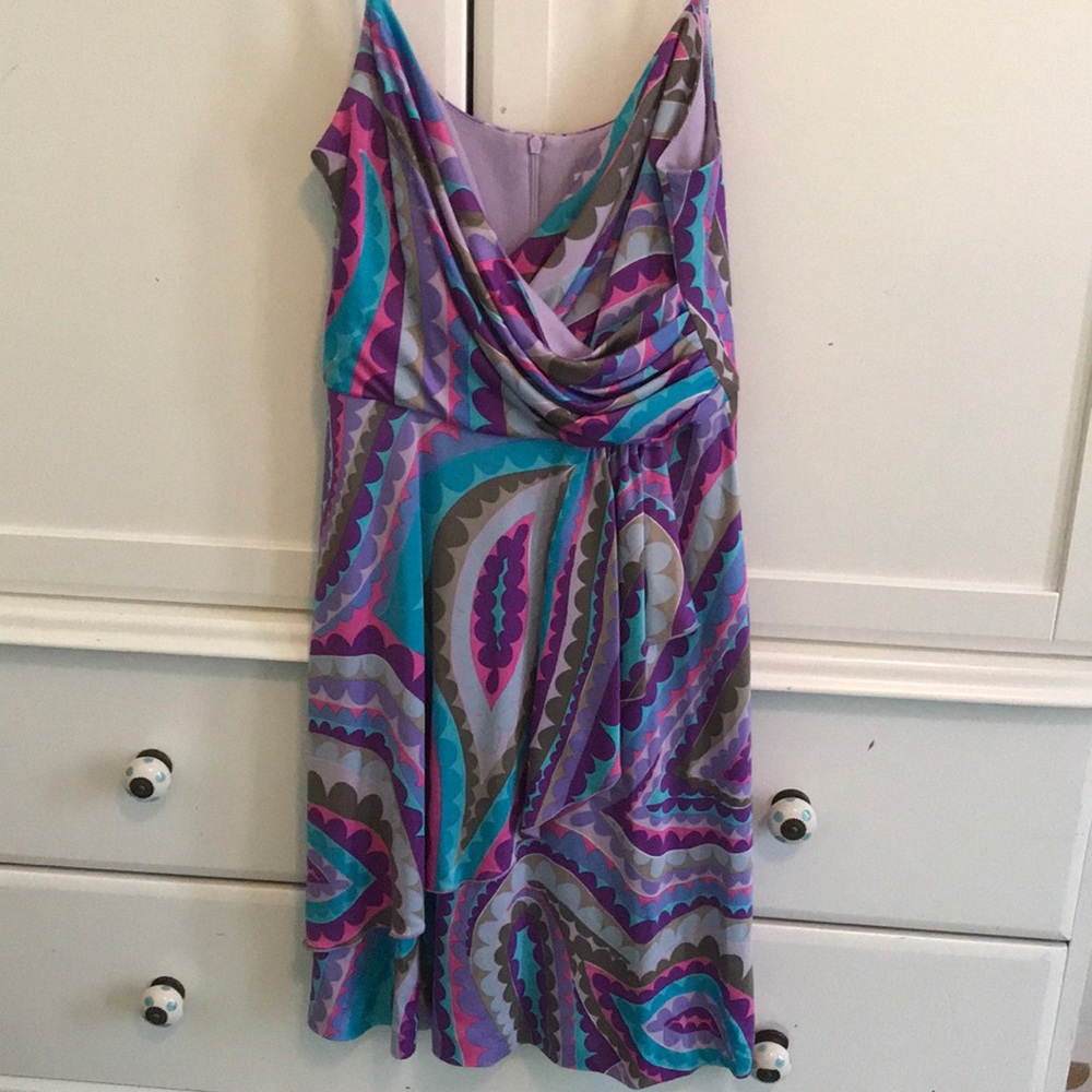 Trina Turk Purple & Teal Paisley Silk Mini Dress